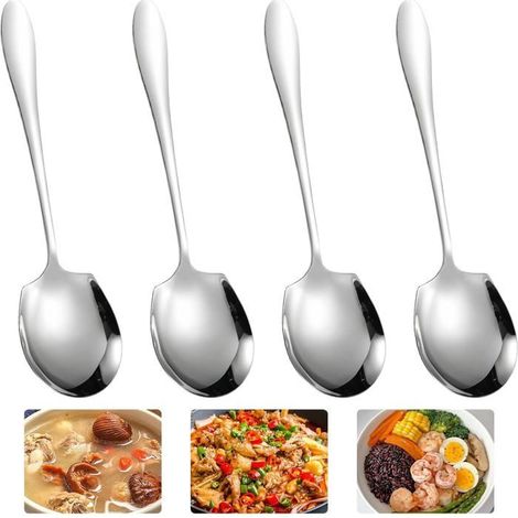 4 cuillères à soupe, acier inoxydable long manche, résistantes et brillantes, pour service buffet, restauration et cuisine familiale