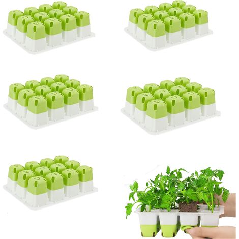 Bandeja de silicona para semilleros (5 piezas), con celdas extraíbles (60 celdas en total), ideal para cultivar plántulas en interiores (5 piezas, verde).