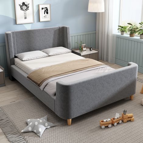 Letto singolo bambini a slitta 90x200 cm grigio OKMYHOME (1/5)