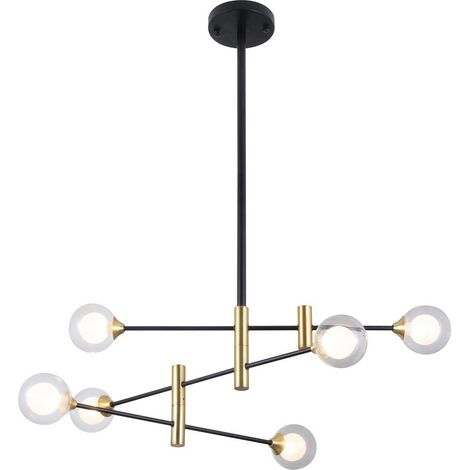 Lampadario Italux Marino moderno nero ottone vetro 6xG9