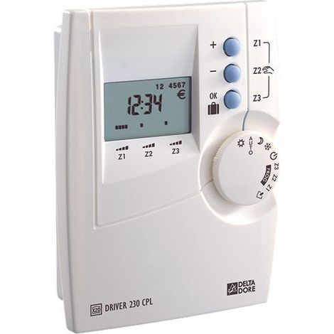 Delta Dore – Driver 230 CPL – Programmateur courant porteur 3 zones – Alimentation 230V – Réserve de marche permanente – Fixation en saillie