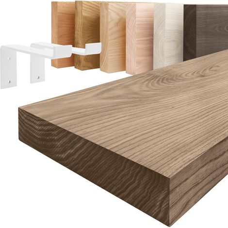 LAMO Manufaktur étagère murale en bois massif, bord régulier, étagère de rangement Original, Noisette / Blanche 60cm, LWG-01-A-004-60ZW