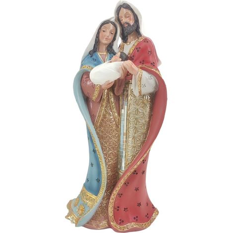 Figura de belén Sagrada Familia de resina roja y azul 37 cm (1/2)
