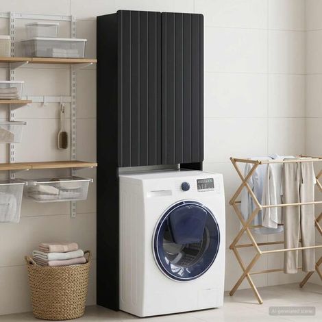 Armoire de toilette ZWOLLE Noir 66 x 25,5 x 190 cm, Meuble Mural, Design Moderne (1/5)