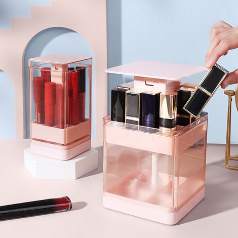 Boîte De Rangement À Lèvres - Design Levant 12 Cases Transparent Avec Couvercle - Organisateur Cosmétique Pour Vanity - Rose (1/5)