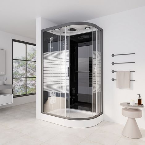 HOME DELUXE - Komplettdusche BLACK PEARL - Maße: 120 x 80 cm Rechts - inkl. Regendusche, Radio und Zubehör I Duschtempel Fertigdusche, Dusche, Duschtempel Dusche Duschkabine Duschtempel Duschabtrennu (1/9)