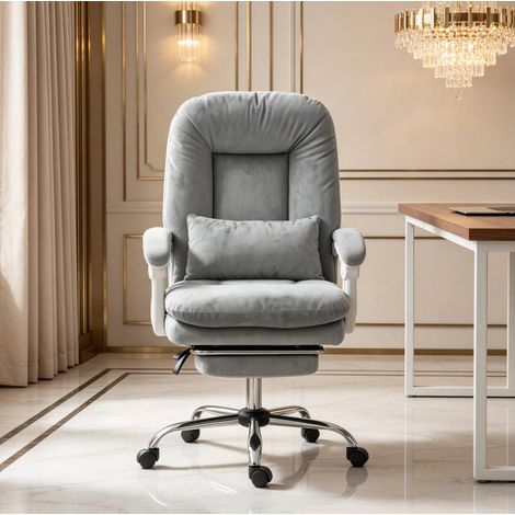 Sedia ufficio ergonomica in velluto grigio, reclinabile, altezza regolabile, con poggiapiedi HAVRYA (1/5)