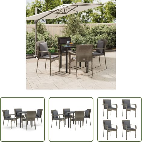 vidaXL Rattanmöbel - 5-tlg. Garten-Essgruppe mit Kissen Schwarz und Grau Poly Rattan (1/5)