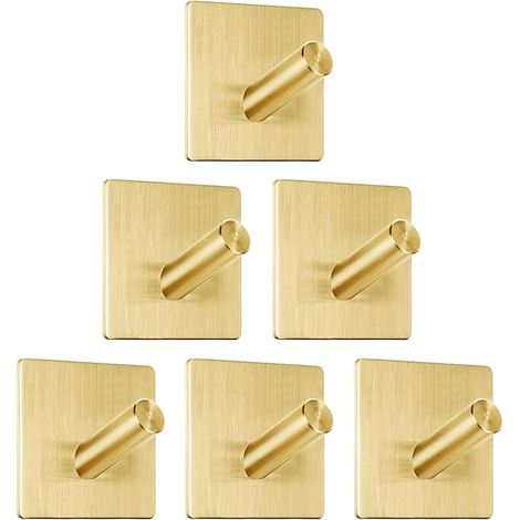 Handtuchhalter Ohne Bohren, 6 StüCk Klebehaken, Edelstahl Haken Selbstklebend, Klebehaken Extra Stark für Bad und KüChe (Gold) (1/5)
