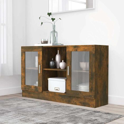 vidaXL Armoire à vitrine Chêne fumé 120x30,5x70 cm Bois d'ingénierie (1/5)