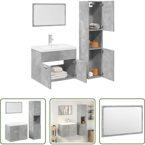 vidaXL Miroir de maquillage -  Ensemble de meubles de salle de bain 4 pcs gris béton (1/5)