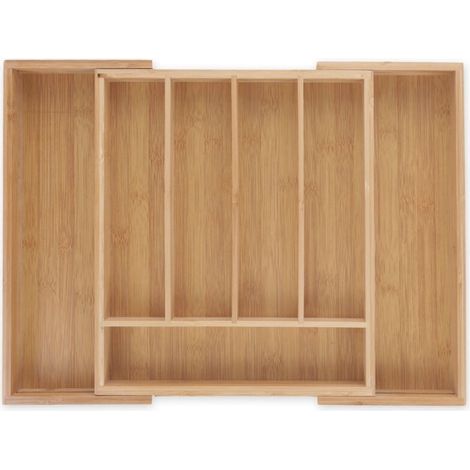 Organizadores de cajones de bambú, 5 a 7 compartimentos, ancho de 31,5 a 49 cm, organizador de cajón ajustable, natural (1/5)