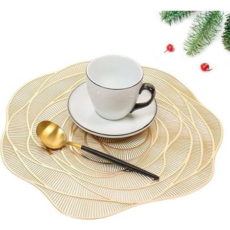 Lot de 6 Sets de Table en PVC lavables Antidérapant Résistant à l'usure à la Chaleur, Facile à Nettoyer et Stocker, Fleur (Or) (1/5)