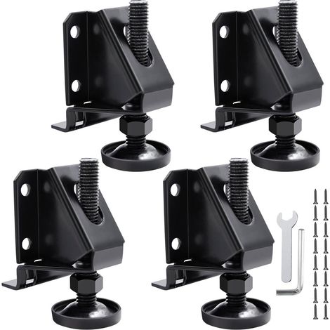 Lot de 4 pieds réglables pour armoires - Solution pour sols irréguliers - Pieds de nivellement - Vis de fixation latérales - Pieds réglables - Meubles réglables - Livré avec vis, écrous de blocage et  (1/4)