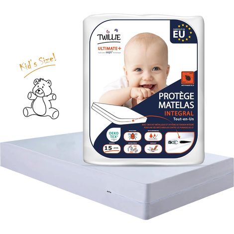 Housse de Matelas Intégrale 60x120x15 cm Imperméable - Qualité Supérieure - Anti Punaise de lit – Oeko-TEX® Protège-Matelas Traitement AEGIS® Anti-acarien, bactérien – Alèse Fabriqué en EU (1/5)