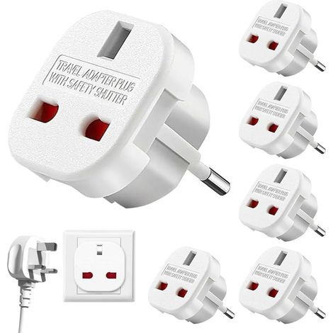 Reiseadapter Großbritannien-EU, 6-teiliges Reiseadapter-Set, UK-Stecker auf Frankreich, UK-Stecker auf Französisch-Adapter, Europäisch-Französischer Reiseadapter für Deutschland, Polen und Schweden (1/5)