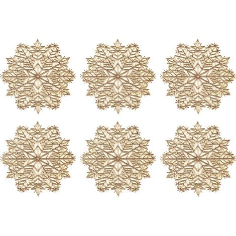 Lot de 6 Dessous de Verre Flocon de Neige Doré Déco Table Noël Plastique 10 x 10 cm - PANGIVO (1/3)