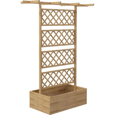 Potager Surélevé Bois avec Toit Serre et Treillis pour Plantes Grimpantes Carré Potager Balcon Jardin 160 x 55 x 183 cm Bois Naturel
