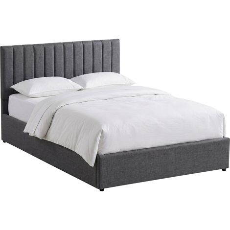Vida Designs Vellaro Double Ottoman Storage Bed Frame with Mattress, Linen Fabric, Dark Grey (1/5)