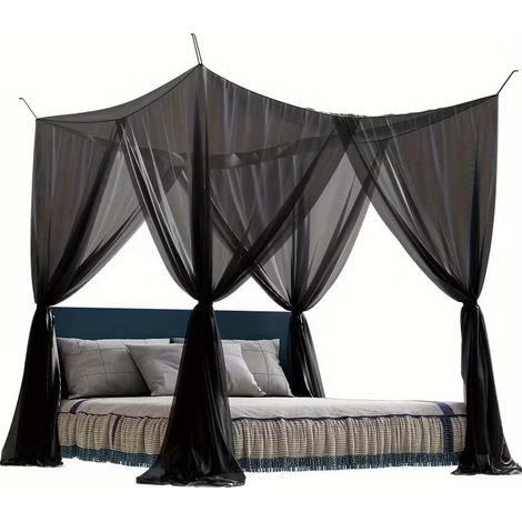 Sollbry 210×190×240cm Moustiquaire de lit suspendu, Ciel de lit adulte, moustiquaire pour lit double et simple, baldaquin filet, pour maison et camping,noir (1/5)