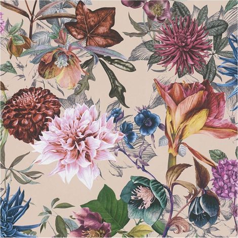Flowers wallcovering wall Profhome 381755 smooth non-woven non-textured wallpaper with floral ornaments matt beige pink purple blue 5.33 m2 (1/5)