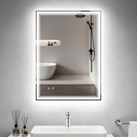 Miroir de Salle de Bain LED 60x80 cm, Double Éclairage (Frontal + Rétroéclairage), Miroir Rectangulaire Anti-Buée Rapide, Luminosité Dimmable 3 Couleurs, Fonction Mémoire, IP44 (1/5)