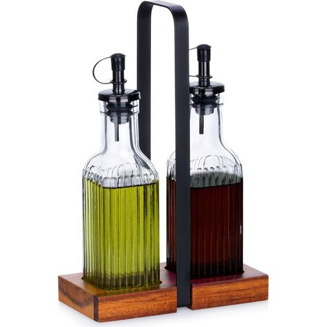 Essig und olflaschen set aus glas mit stander 2 x 190 ml