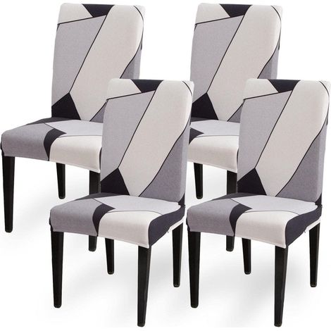 Stuhlhussen 4er Set Stretch für Esszimmerstühle, abnehmbar, waschbar, Schwarz-Weiß-Grau (1/5)