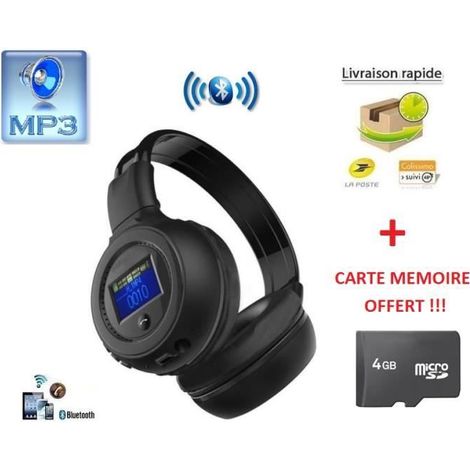 Casque Bluetooth sans fil - Lecteur Mp3 intégré - Radio FM - Fonction 5 en 1