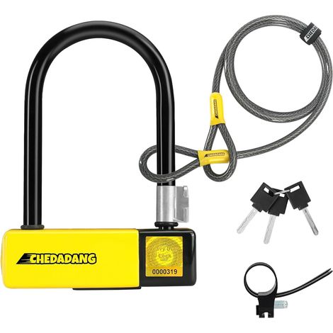 Antivol en U, Antivol Trotinette Electrique avec 1,2m Câble, 15 mm Robuste Antivol de Vélo avec 10mm x4ft Câble Flexible à Double Boucle, 3 Clés, pour Vélo et trotinette electrique (1/5)