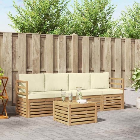 vidaXL Outdoor-Sofagarnitur mit Kissen 5 pcs Weiß und Creme Polyester (1/5)