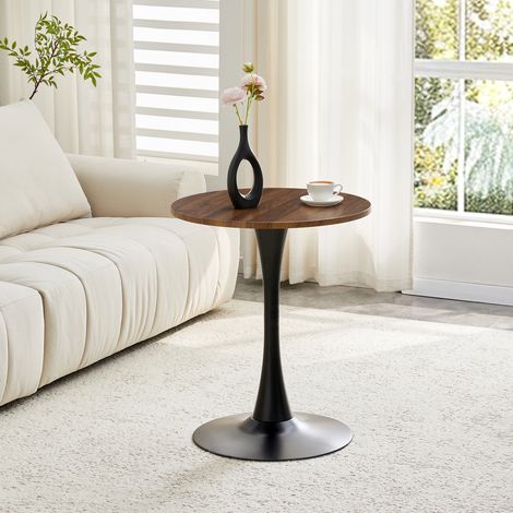 Mesa auxiliar redonda de MDF y metal nogal OKMYHOME (1/5)