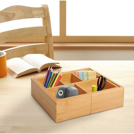 Caja de almacenamiento extensible para cajones de bambú, natural, 24,6 x 17,6 x 7 cm OKMYHOME (1/5)