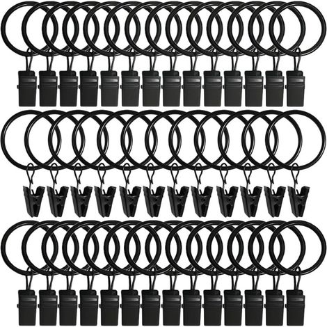 CSPARKV 40 Pièces Anneaux Rideaux, Robuste Pince a Rideaux Anneaux Rideaux avec Pince, Antirouille Anneaux pour Tringle à Rideau 32mm Diamètre Intérieur (1/4)