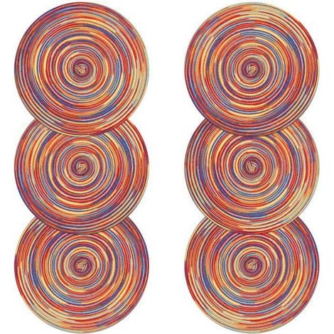 6 runde, waschbare und hitzebeständige Platzsets aus rotem, geflochtenem Baumwollstoff, 38 cm, für Esszimmer und Außenbereich (1/5)