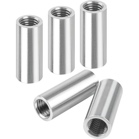 Lot de 5 manchons filetés ronds M12 x 40 mm en acier inoxydable 304 - Écrous de connexion ronds - Écrous de connexion longs V2A - Filetage intérieur V2A - Manchons d'écartement - Écrou de tige