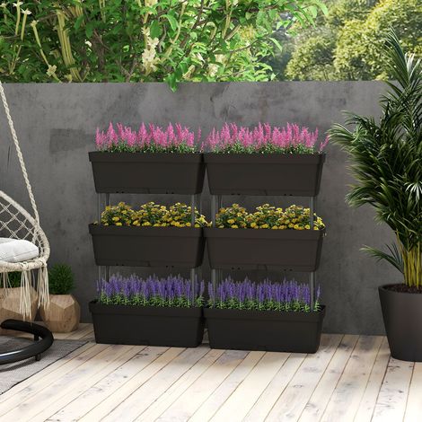 Lot de 6 Bacs à Planter Empilables Noir, Tour de Jardin Vertical Modulable DIY en PP, Bac de Culture pour Légumes, Aromates et Fleurs, Intérieur & Extérieur (1/5)