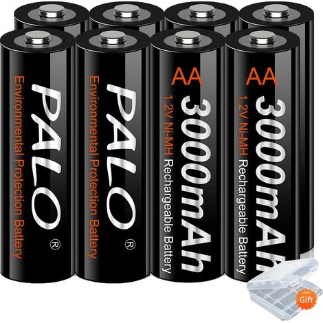 Pilas recargables AA, capacidad de 3000 mAh, baja autodescarga, 8 unidades (1/2)