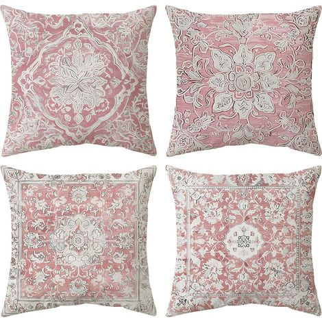 Housse de Coussin 45x45 cm Lot de 4, Canapé Boho Boheme Décoration (Rose) (1/5)