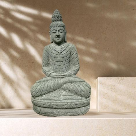 Statue en pierre volcanique collier déco zen de jardin 1m20 (1/4)