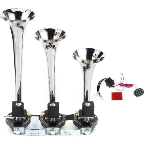 12V Trompes d'air métalliques 120dB super puissantes 8 sons sirène 3 tubes trompette avec bouton universel pour voiture camion (1/5)