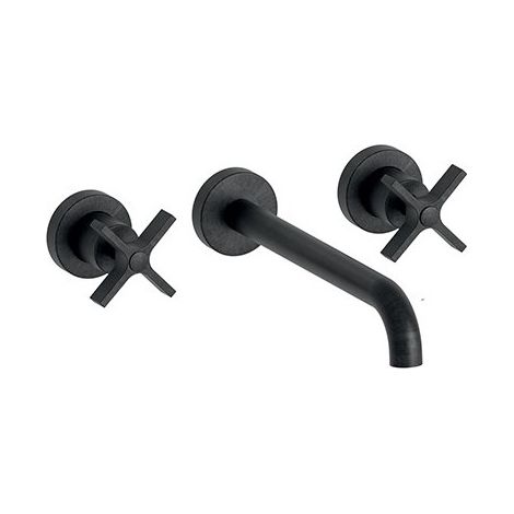Lavabo Cross Road 3 Trous + Vidage Sans Mecanisme Chrome Noir Brosse Robinetterie CROSS ROAD - CRISTINA ONDYNA CR24375