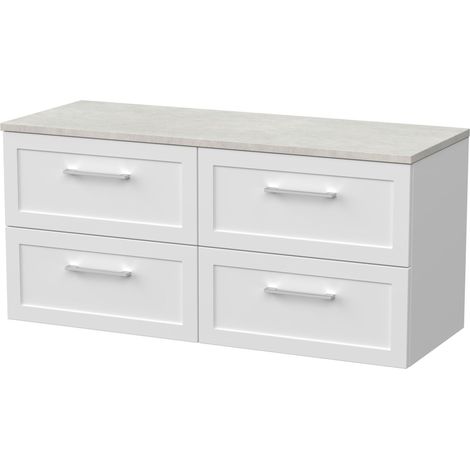 Stonnall Traditional Wall Hung 4 Drawer Vanity Unit with Laminate Worktop, 1200mm, Matt White (1/4)