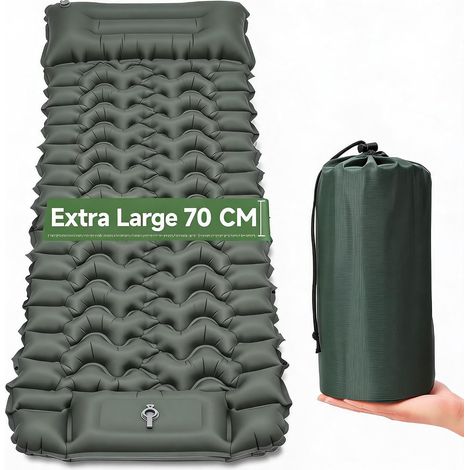XL 1-Personen-Campingmatte - Ultraleichte Campingmatratze 196x74x9 cm, wasserabweisendes 40D TPU, Fußpumpe, integriertes Kissen und Bezug - Ideal zum Wandern, Zelten, Strand und Reisen (Armeegrün) (1/5)