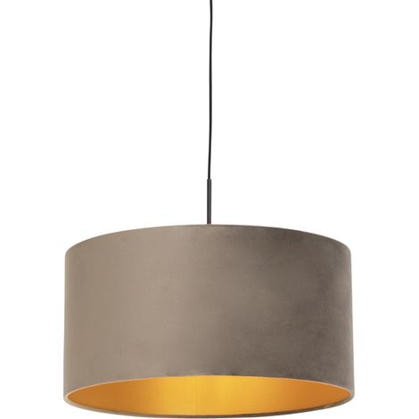 Hängelampe mit Veloursschirm taupe mit Gold 50 cm - Combi