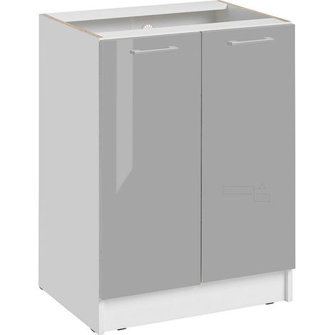 Cuisineandcie – Meuble bas de cuisine gris brillant 2 portes L 60 cm – Charnières réglables avec amortisseurs – Profondeur 46 cm – ECO Collection