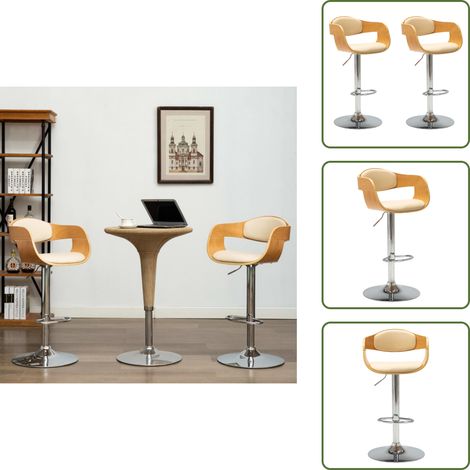 Barhocker 2 Stk. Creme Bugholz und Kunstleder - Barhocker - Küchenstühle - Esszimmerstühle - Höhenverstellbare Stühle - Cremefarbene Möbel (1/5)