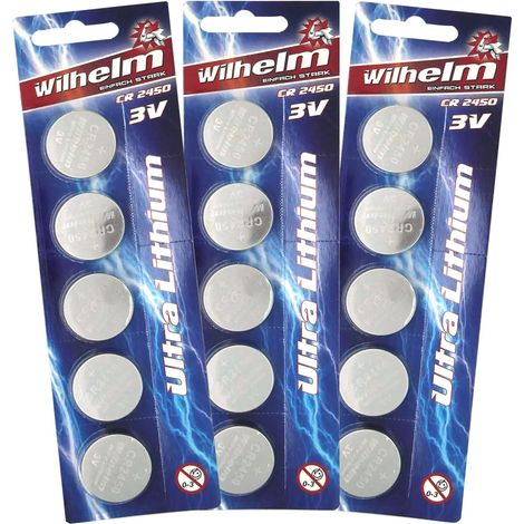 Lot de 15 piles bouton au lithium CR2450 3 V 600 mAh ø24,5 x 5 mm (1/5)