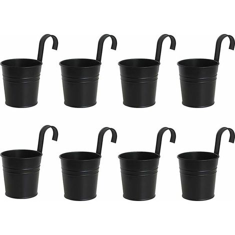Set mit 8 schwarzen Hängeblumentöpfen aus Eisen mit abnehmbarem Haken für den Innen- und Außenbereich (1/5)
