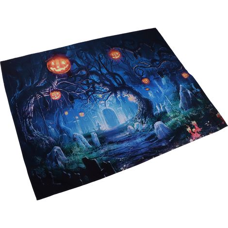 Halloween-Hintergrund mit gruseligem Friedhofsmotiv und Kürbislaternen für Studio-Requisiten, Foto-Partys und Geburtstagsdekoration, 150 x 150 cm (1/5)